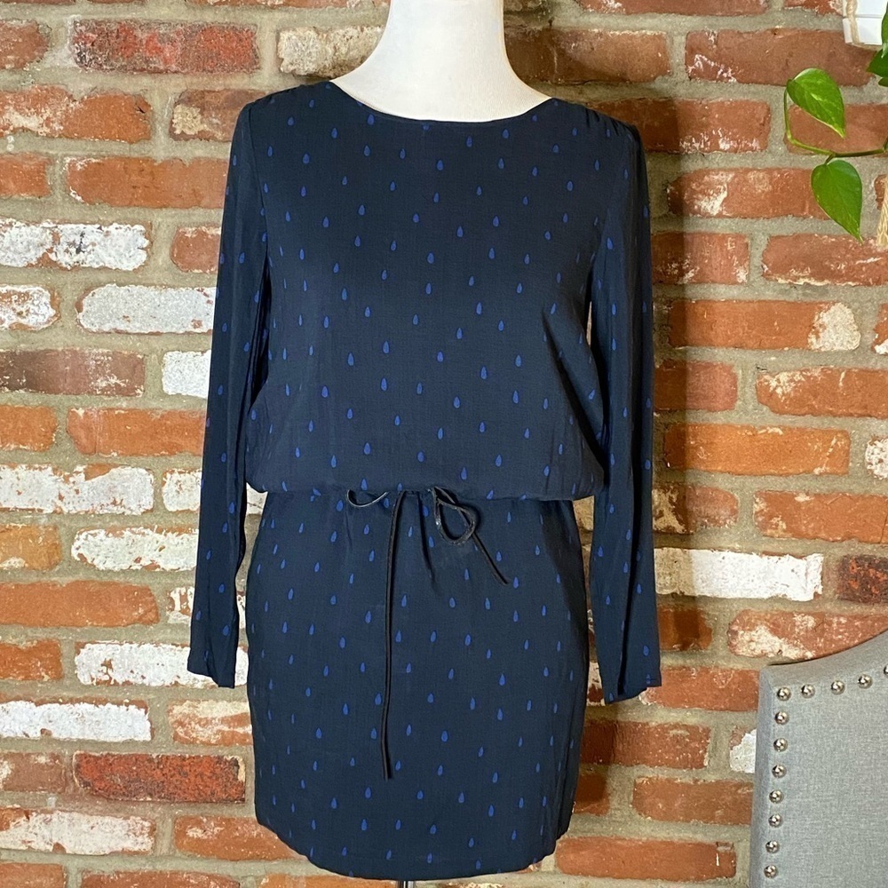 Scotch & Soda Blue Polka Dot Drop Waist Long Sleeve Dress size small NWT - Picture 2 of 11